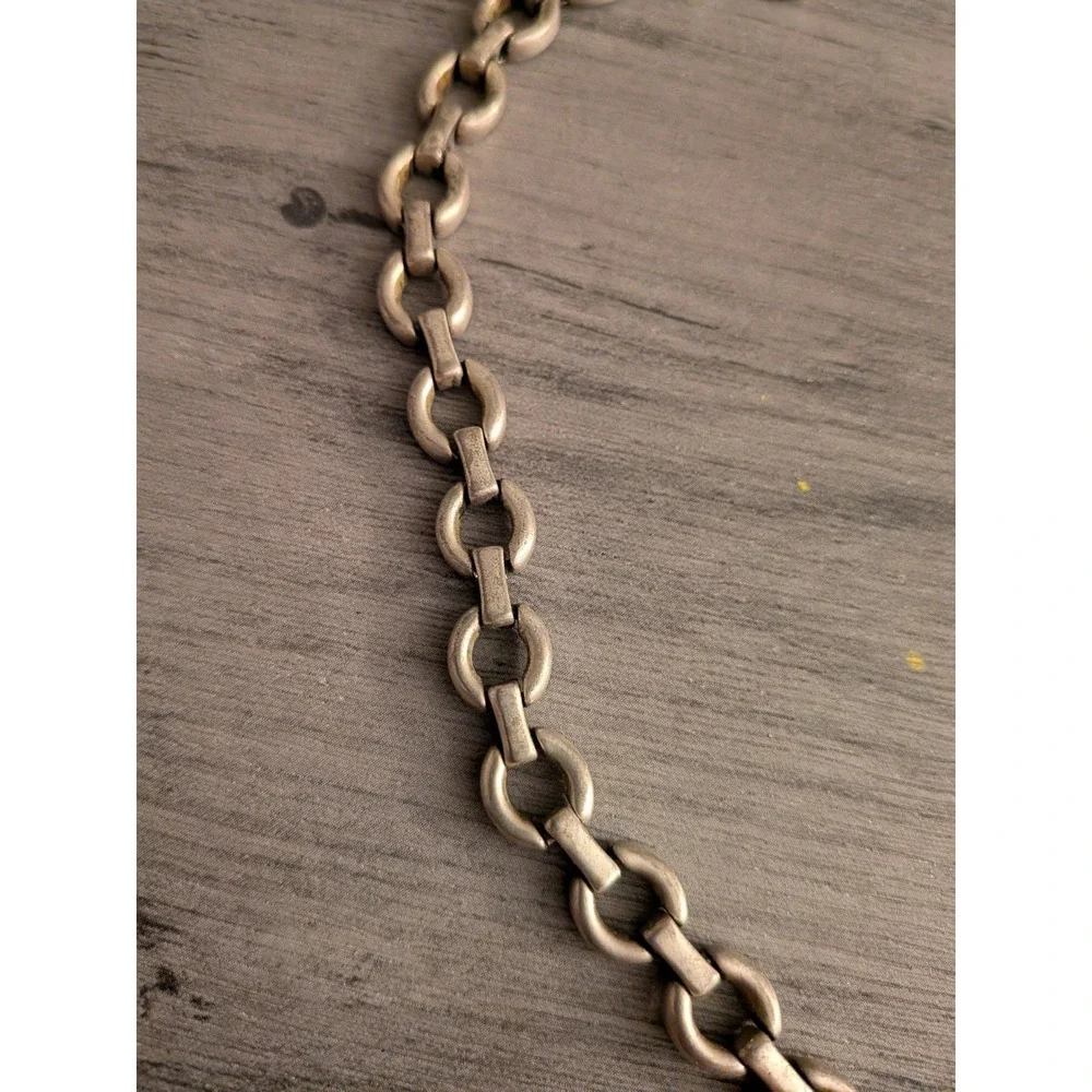 Vintage Silver Tone Oval Bar Link Chain Necklace Mens‎ Industrial Style Jewelry